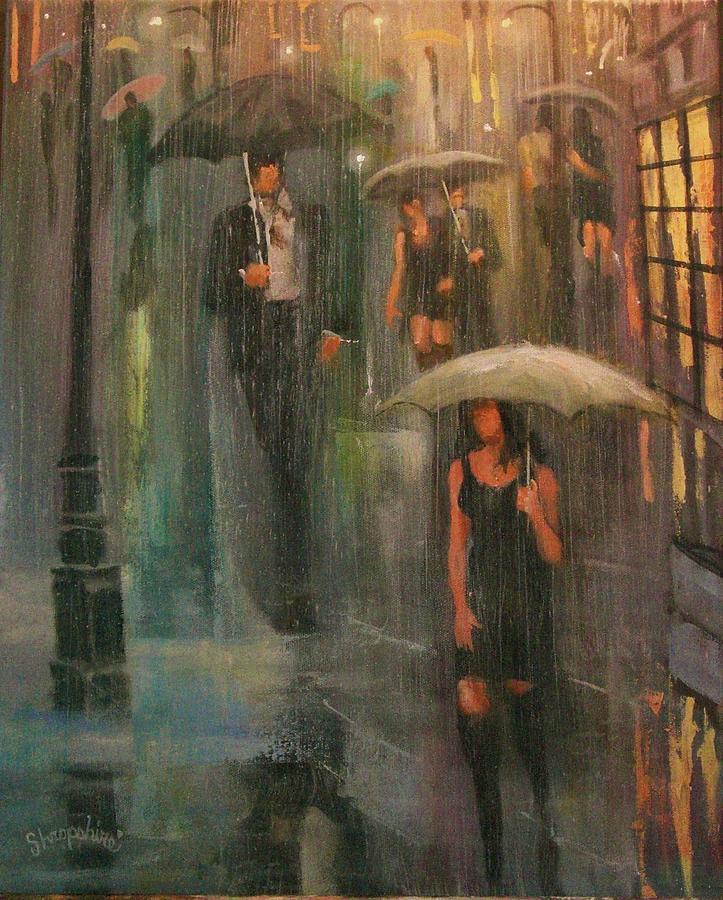 Walking in the Rain Painting by Tom Shropshire