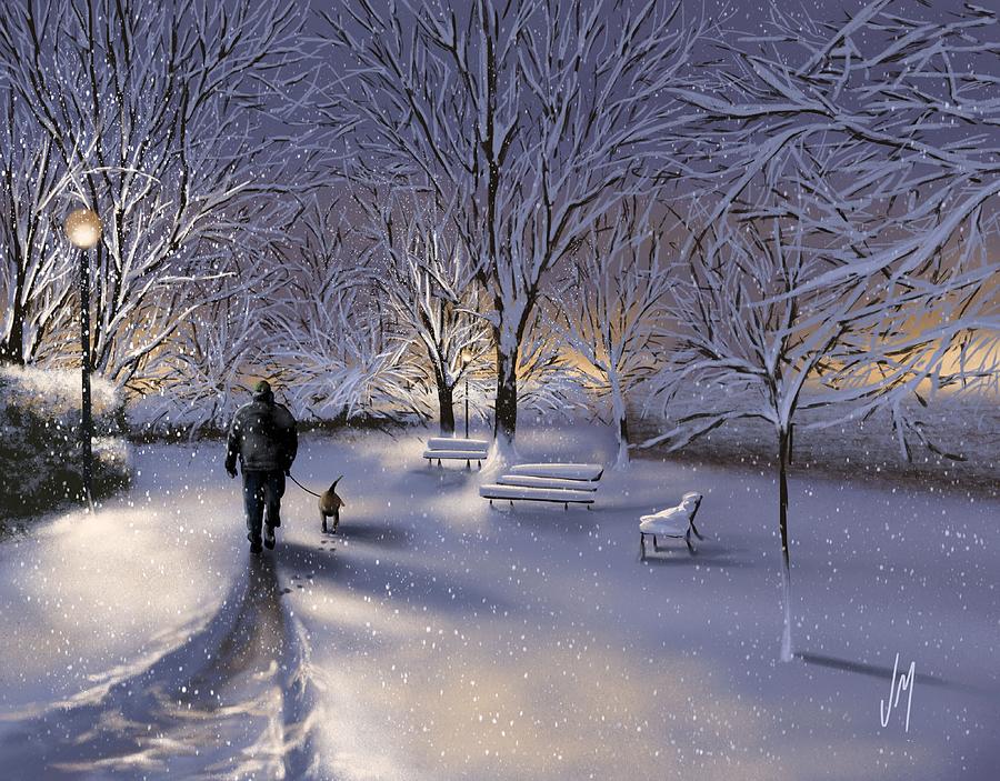 Walking in the snow Painting by Veronica Minozzi