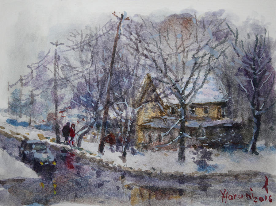 Winter Painting - Viola and I Walking in the Winter by Ylli Haruni