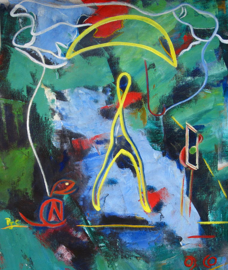 Abstract Painting - Walking Miro in Woodley Park by Patricia Cleasby