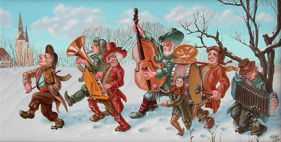 Walking Musicians Painting by Victor Molev
