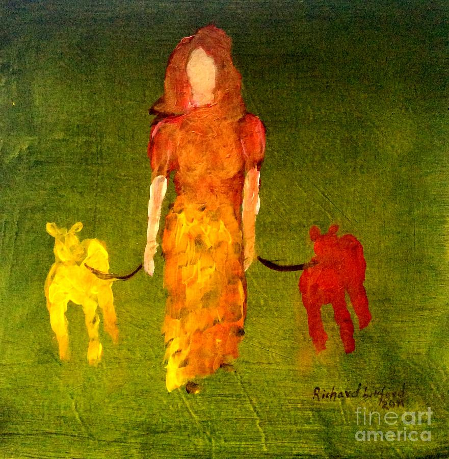 Walking my TIRED dogs who will speak to you if you know how to listen Painting by Richard W Linford