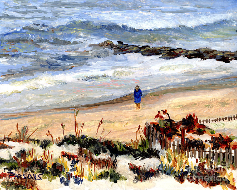 Walking the Beach on Long Beach Island Painting by Pamela Parsons