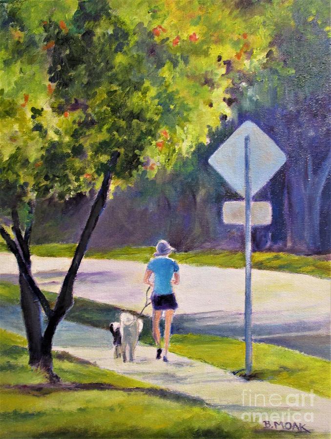 Walking the Dogs in Carrollwood Village Painting by Barbara Moak