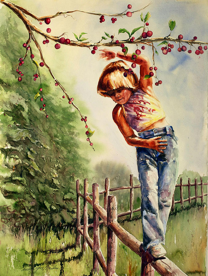 Walking the Fence Painting by Shirley Sykes Bracken