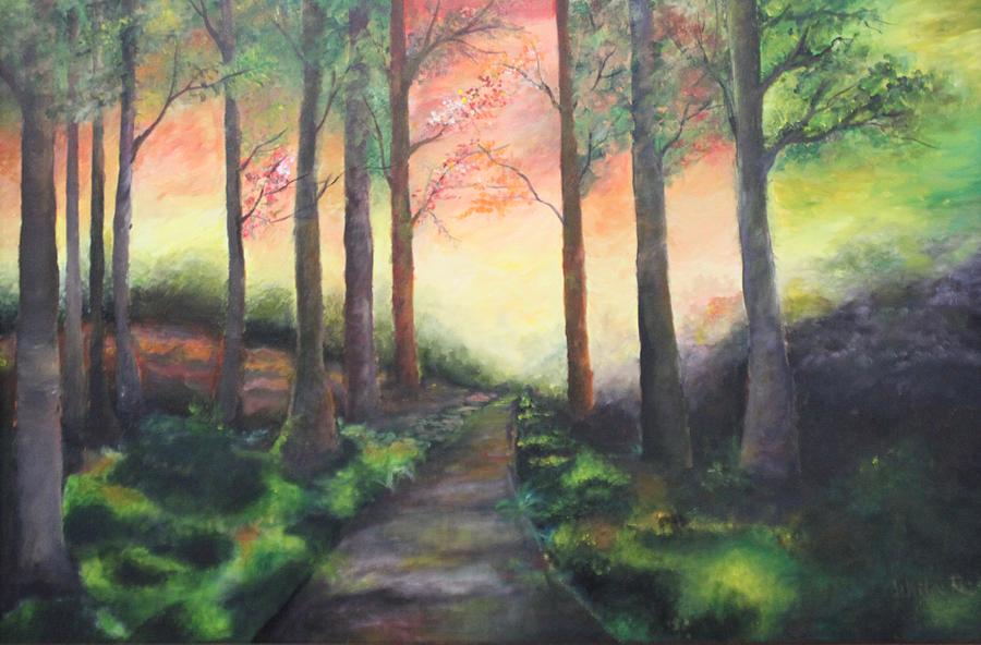 Landscape Painting - Walking through the Forest by Ishita Rastogi