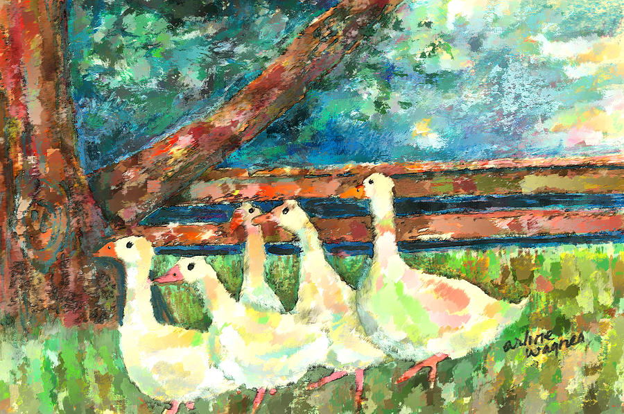 Duck Mixed Media - Walking Through The Grass by Arline Wagner