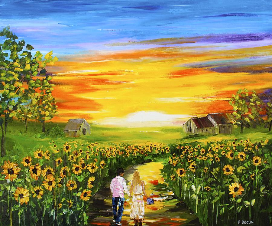 Walking Through the Sunflowers Painting by Kevin Brown