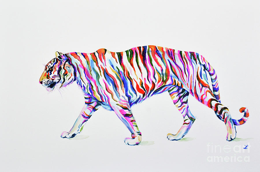 Walking Tiger Painting by Zaira Dzhaubaeva