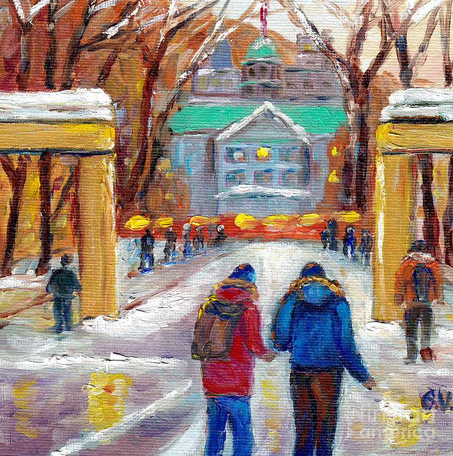 Walking To Mcgill University Montreal Winter Street Scene Painting Grace Venditti Painting by Grace Venditti
