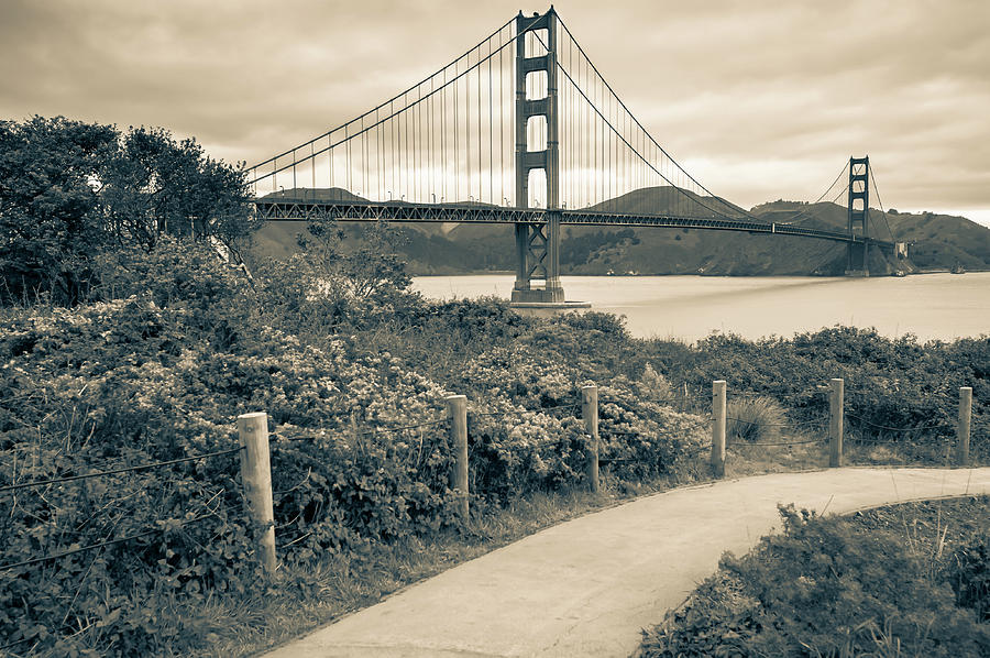 San Francisco Photograph - Walking To The Golden Gate Bridge - California - Black and White by Gregory Ballos