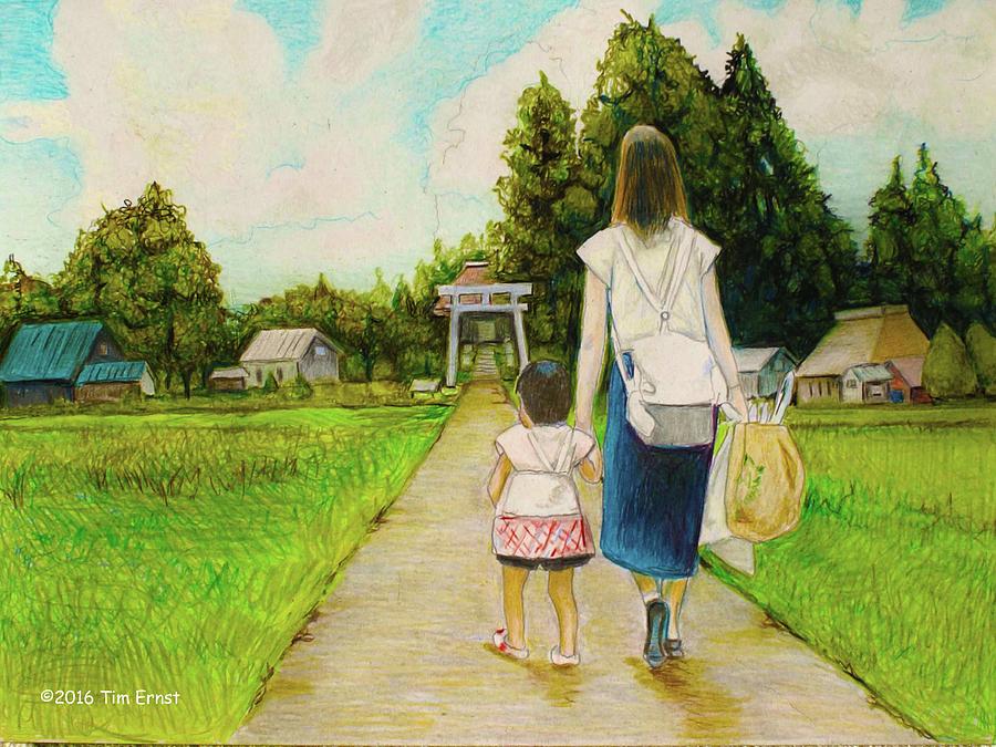 Walking to the shrine Drawing by Tim Ernst