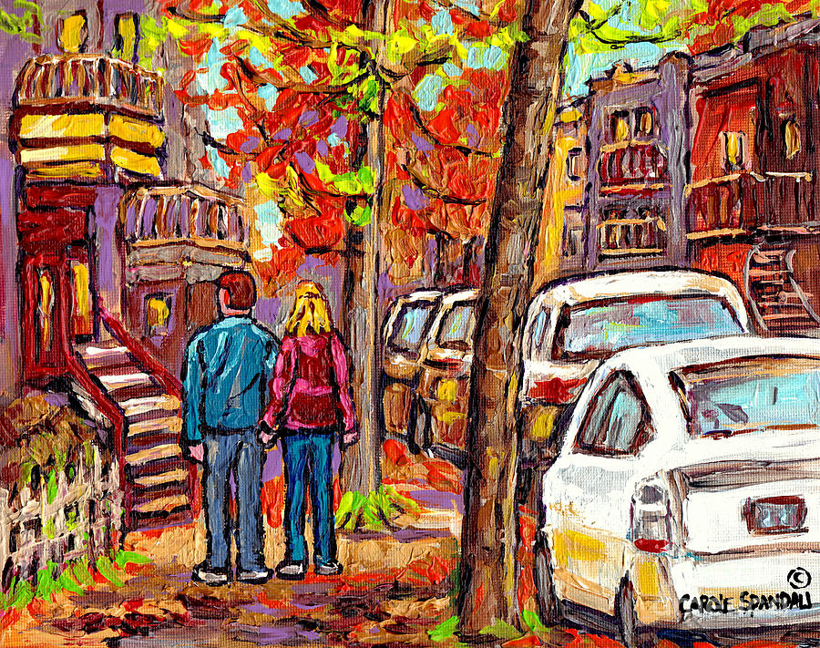 Walking Towards Downtown Montreal Autumn Staircase Painting Canadian City Scene Carole Spandau       Painting by Carole Spandau