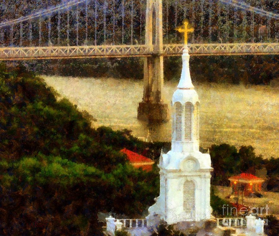 Bridge Photograph - Walkway over the Hudson - Our Lady of Mount Carmel Church Steeple by Janine Riley