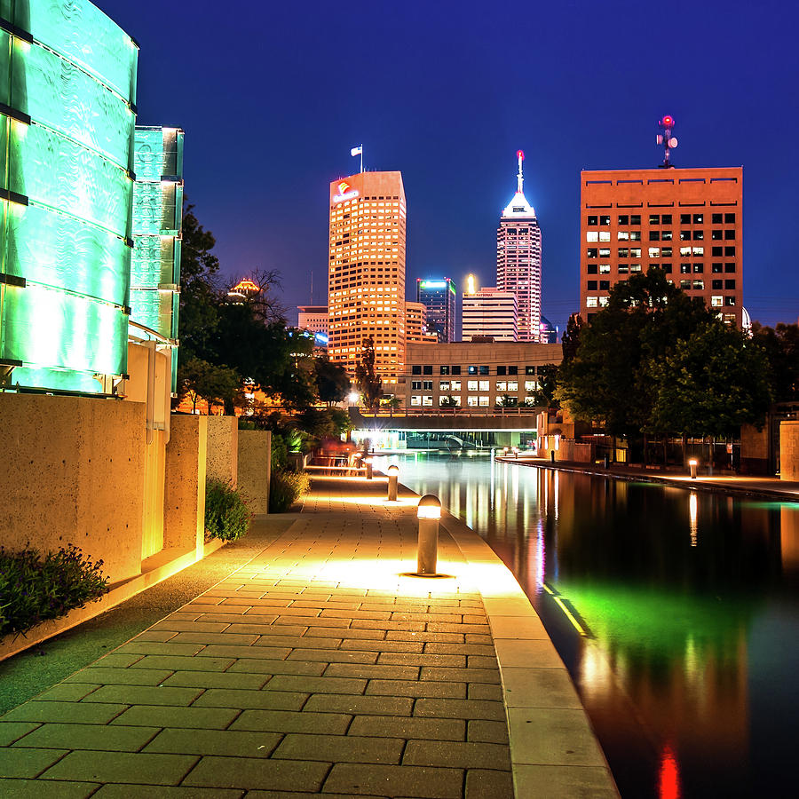 Lighted Walkway To The Indianapolis Indiana Skyline Photograph