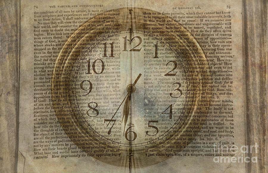 Wall Clock and Book Double Exposure Digital Art by Randy Steele