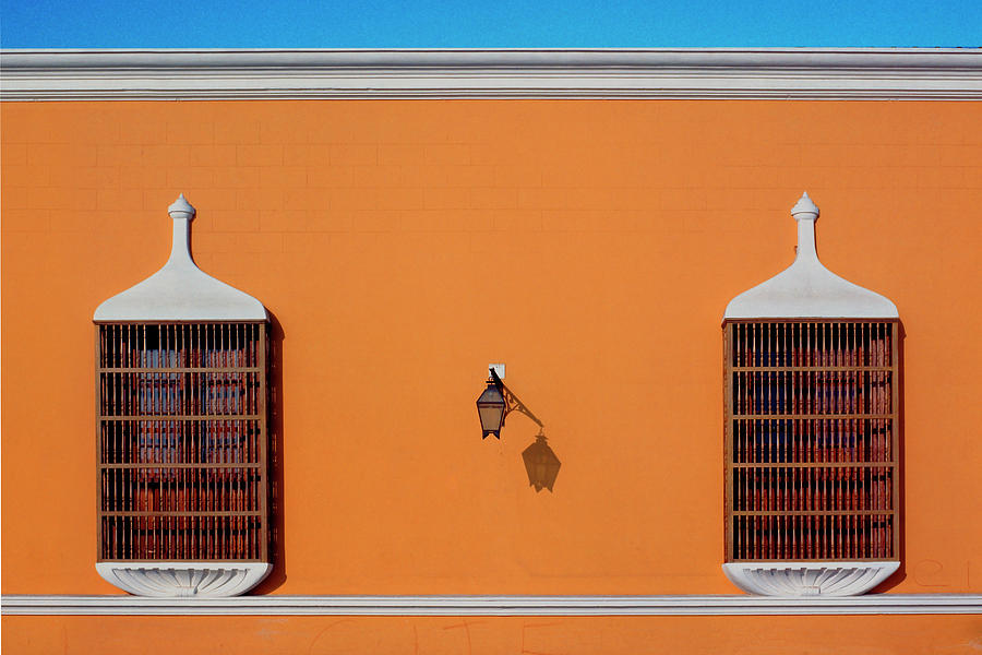 Wall Lamp and Windows in Trujillo in Peru Photograph by John Rocha