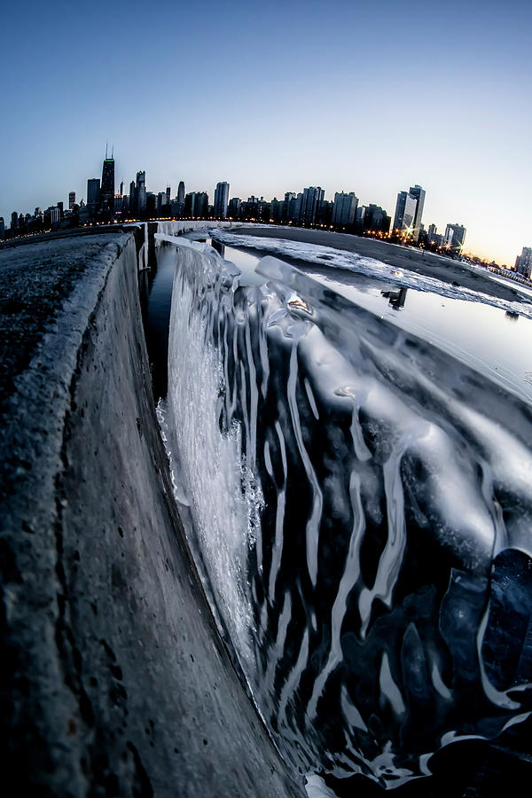 Wall of Ice and Chicago Skyline at dusk  Photograph by Sven Brogren