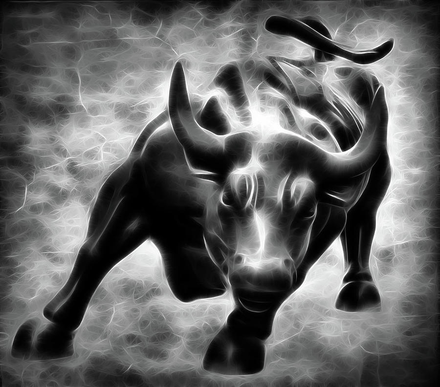 New York City Photograph - Wall Street Bull Takes Charge BW II by Athena Mckinzie