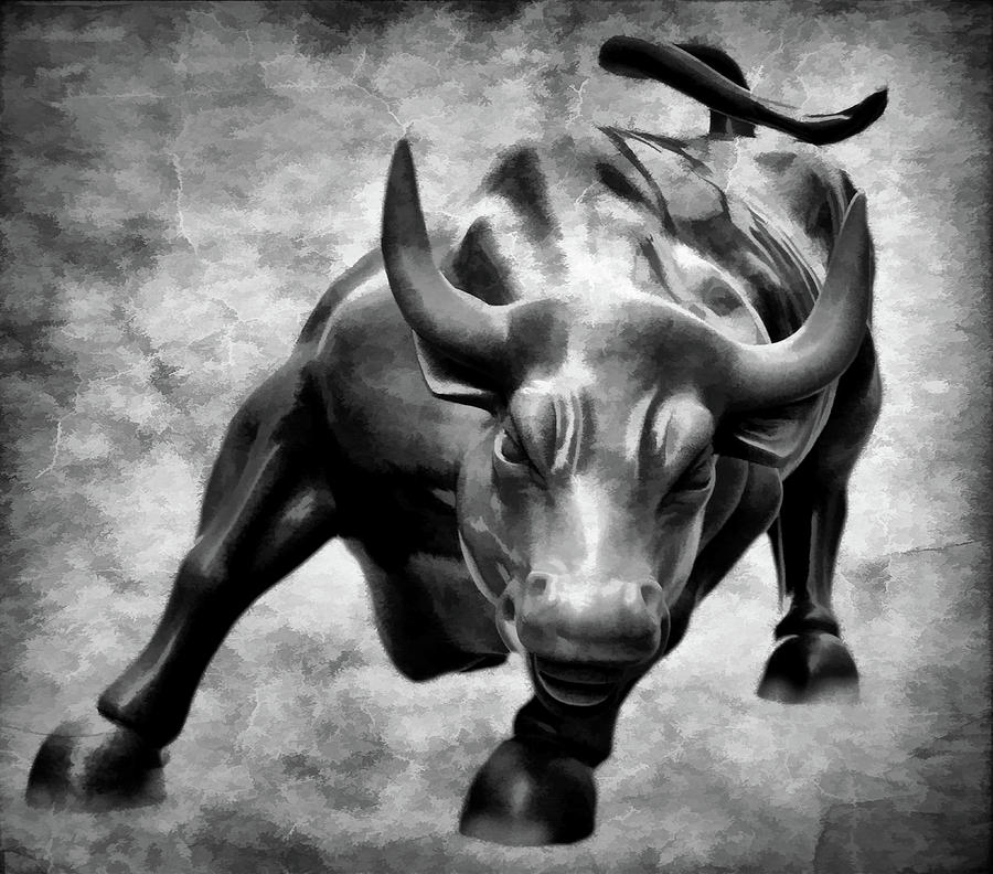 Wall Street Bull Taking Charge BW Photograph by Athena Mckinzie