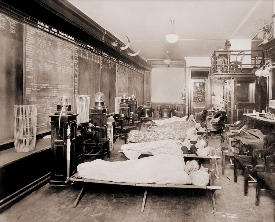 New York City Photograph - Wall Street Clerks Sleeping In Office by Everett