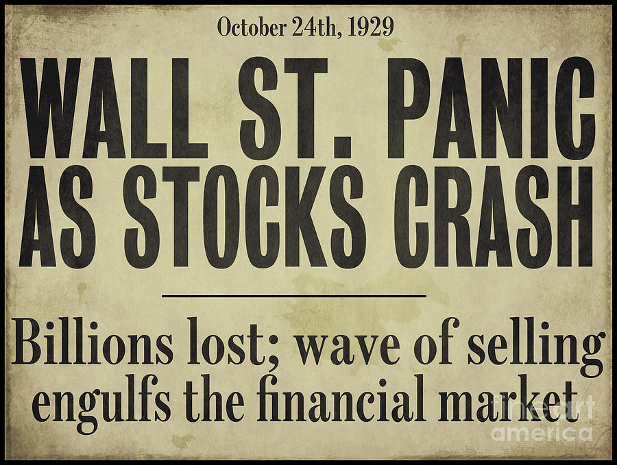 Wall St Crash Painting - Wall Street Crash 1929 Newspaper by Mindy Sommers