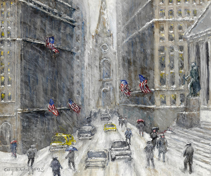 Wall street, winter Painting by Guy Arthur Wiggins