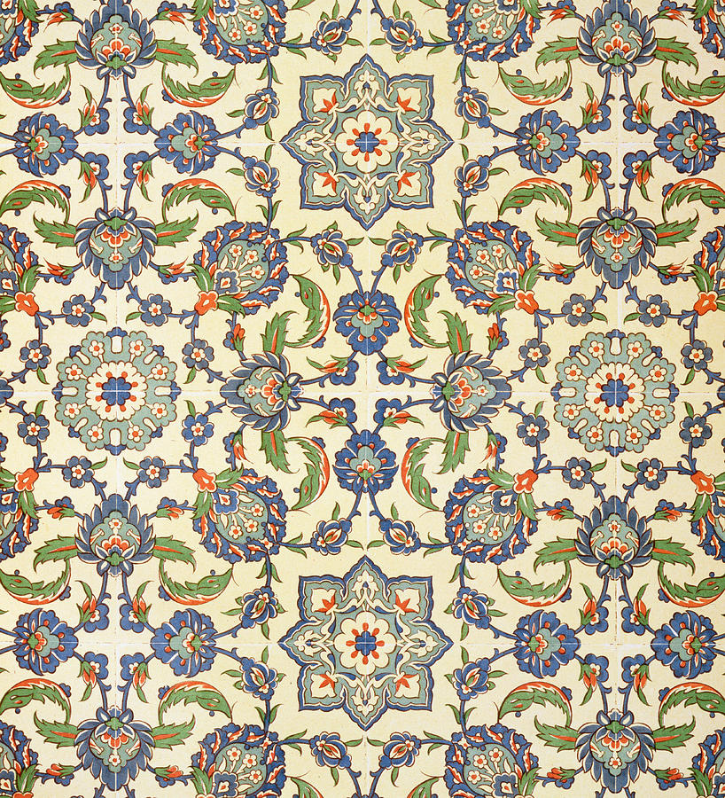 Pattern Drawing - Wall tiles of Qasr Rodouan by Emile Prisse dAvennes