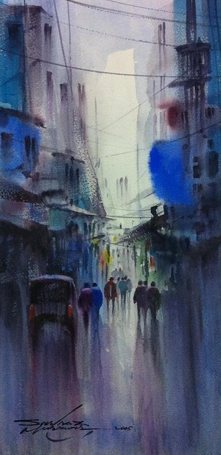 Walled City 1, watercolor on paper cityscape by Sarfraz Musawir ...