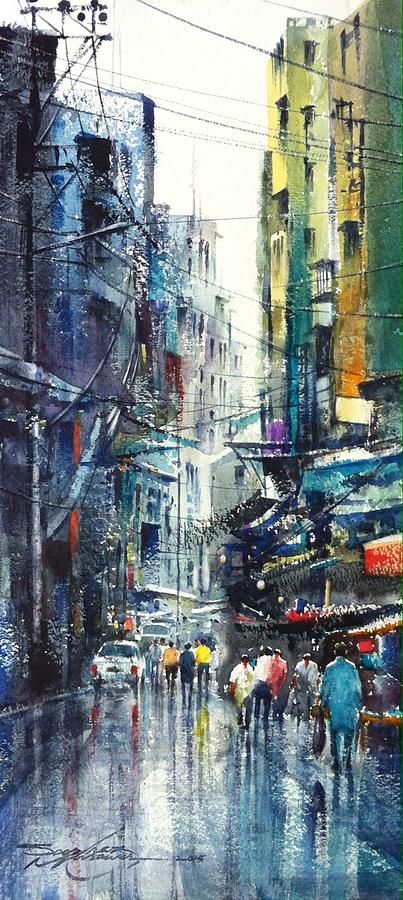 Walled City 2, watercolor on paper cityscape by Sarfraz Musawir ...