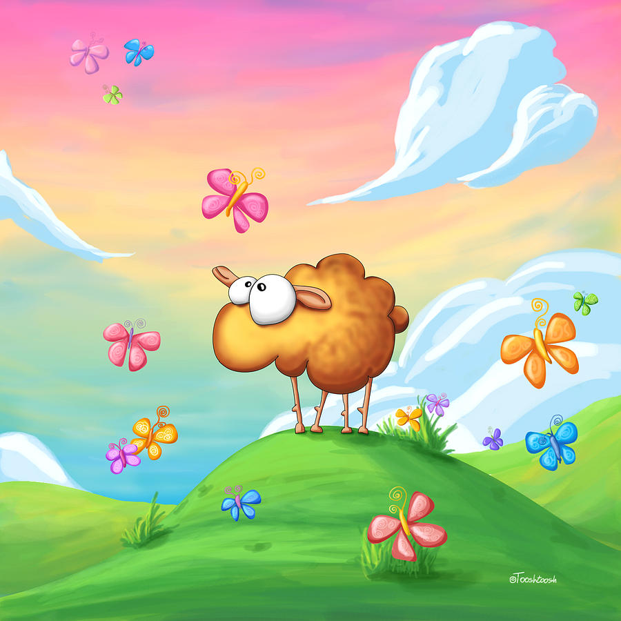 Sheep Digital Art - Wallo the sheep - pink by Tooshtoosh