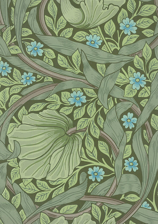 Flower Painting - Wallpaper Sample with Forget-Me-Nots by William Morris