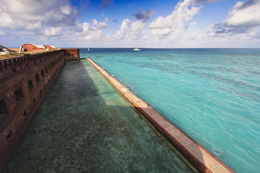 Dry Tortugas National Park Photograph - Walls and Moat of  Fort Jefferson by George Oze