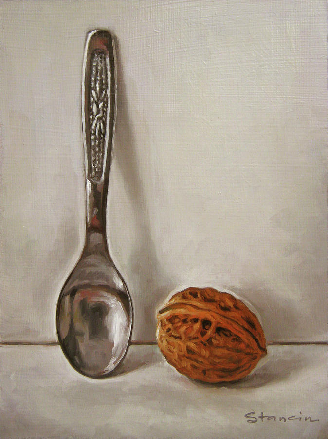 Still Life Painting - Walnut and Teaspoon by Stanciu Nicolae