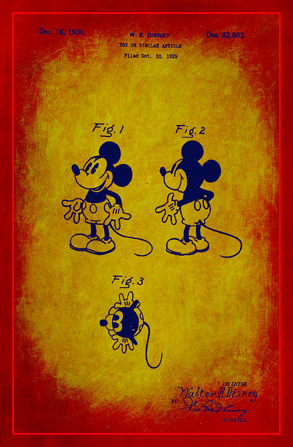 Walt Disney Mickey Mouse Toy Patent 2a Mixed Media by Brian Reaves