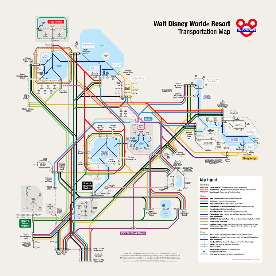 Walt Disney World Resort Transportation Map Digital Art by Arthur De Wolf