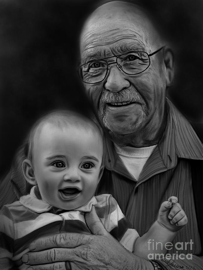 Walter and Grandpa Drawing by Becky Herrera