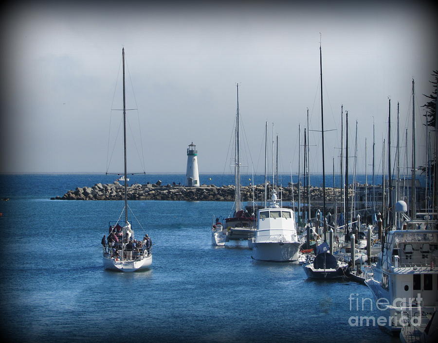 Boat Photograph - Walton Lighthouse and Santa Cruz Harbor by Joy Patzner