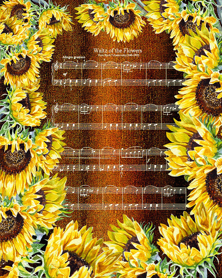 Waltz Of The Flowers Sunflowers Painting by Irina Sztukowski