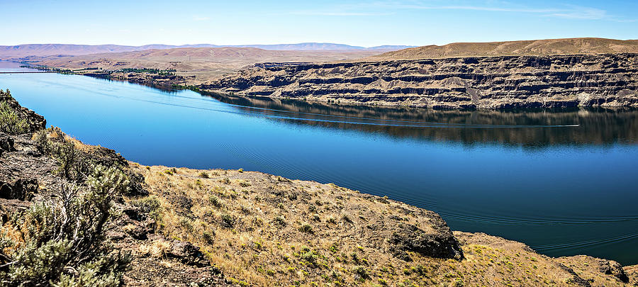 Wanapum Lake Colombia River Wild Horses Monument and canyons Photograph by Alex Grichenko