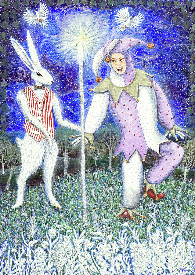 Wand with Magician and Jester Painting by Lise Winne