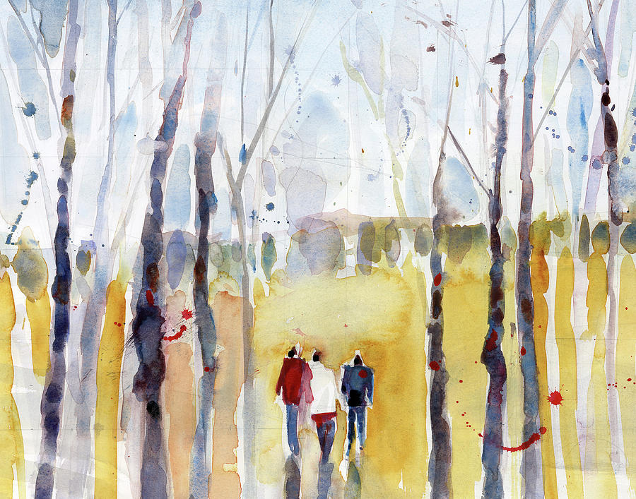 Fall Painting - Wandering People in New Hampshire in Autumn by Dorrie Rifkin