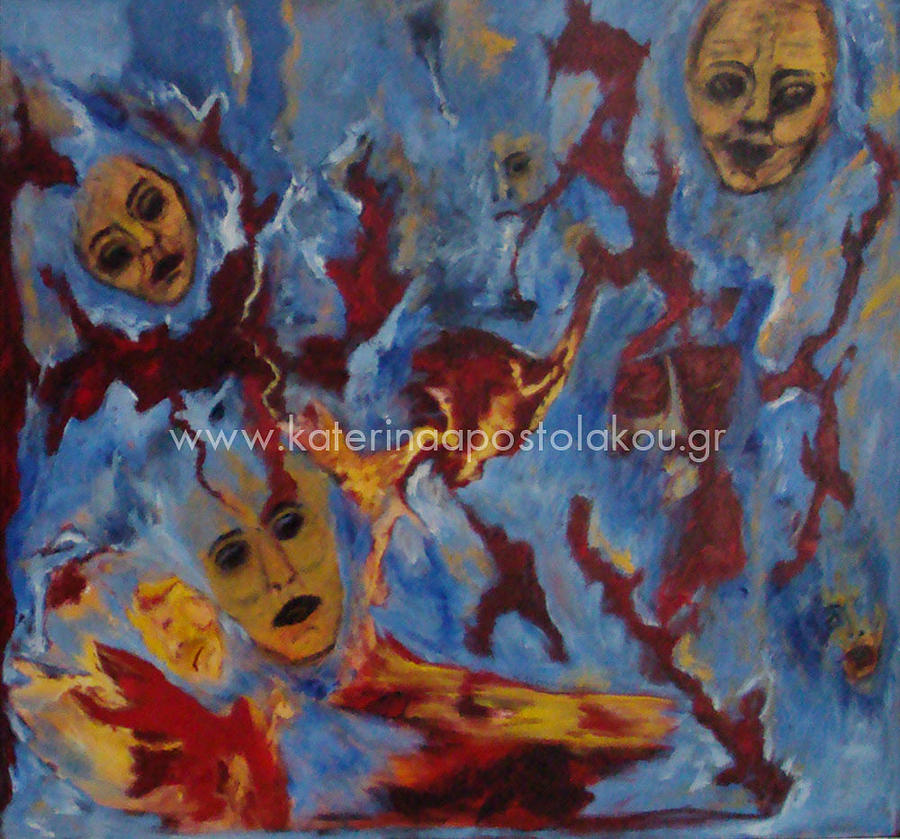 War has always colateral damage Painting by Katerina Apostolakou