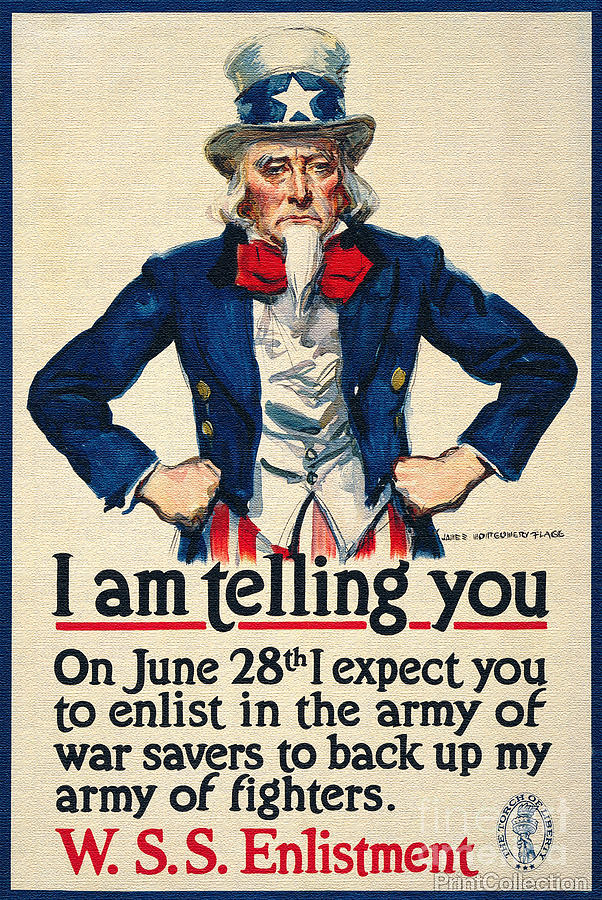 Uncle Sam War time propaganda poster w s s enlistment Painting by Vintage Collectables
