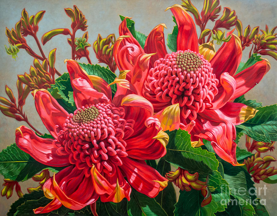 Flower Painting - Waratahs and Kangaroo Paws by Fiona Craig