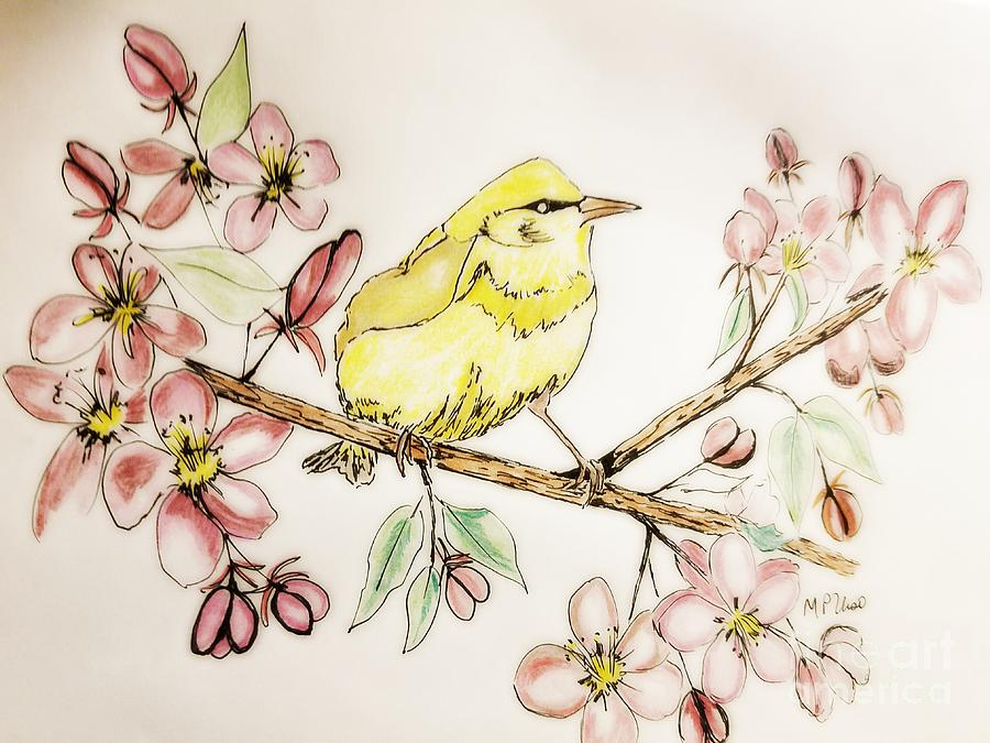 Warbler in Apple Blossoms Mixed Media by Maria Urso