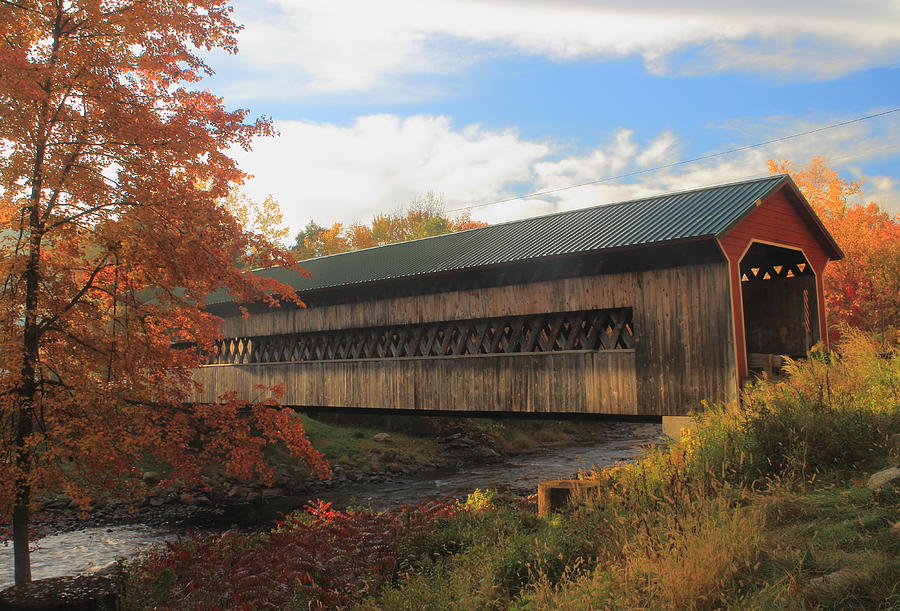 Ware Gilbertville Covered Bridge in Autumn Photograph by John Burk