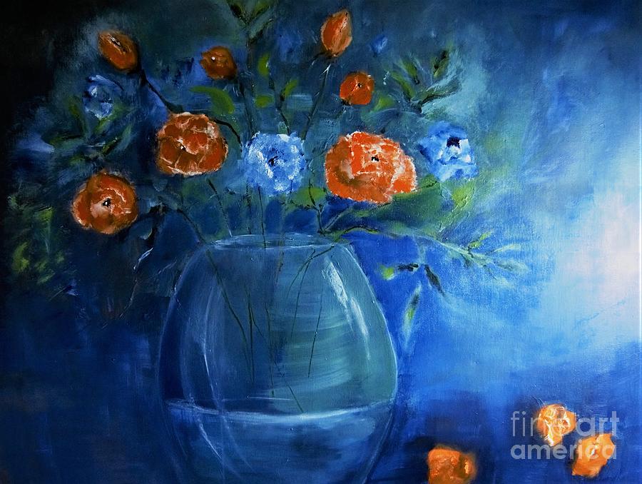 Warm Blue Floral Embrace Painting Digital Art by Lisa Kaiser