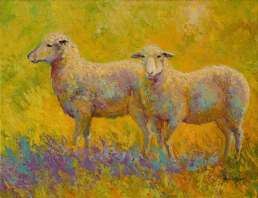 Warm Glow - Sheep Pair Painting by Marion Rose