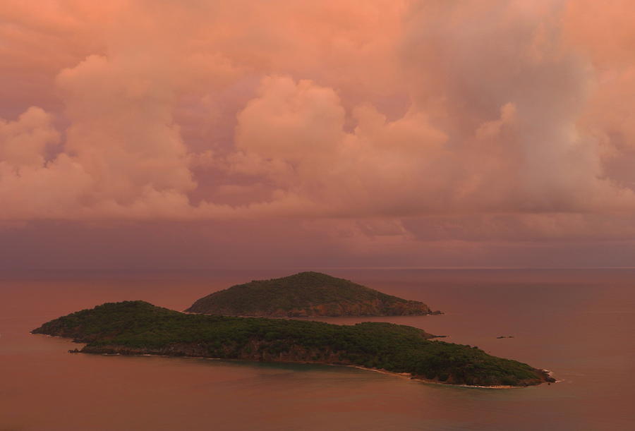 Warm sunset palette of Inner and Outer Brass Islands from St. Thomas Photograph by Jetson Nguyen